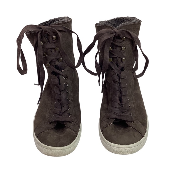 UGG Starlyn Leather Sheepskin High Top Sneakers Dark Brown - Picture 7 of 14